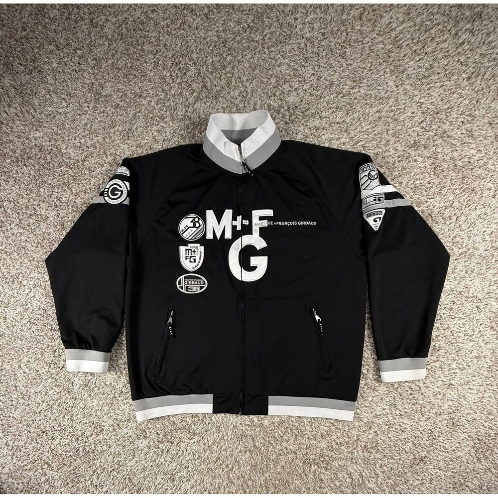 Y2K Marithe Francois Girbaud M+FG 38 Logo Patch Track Jacket Black 2XL